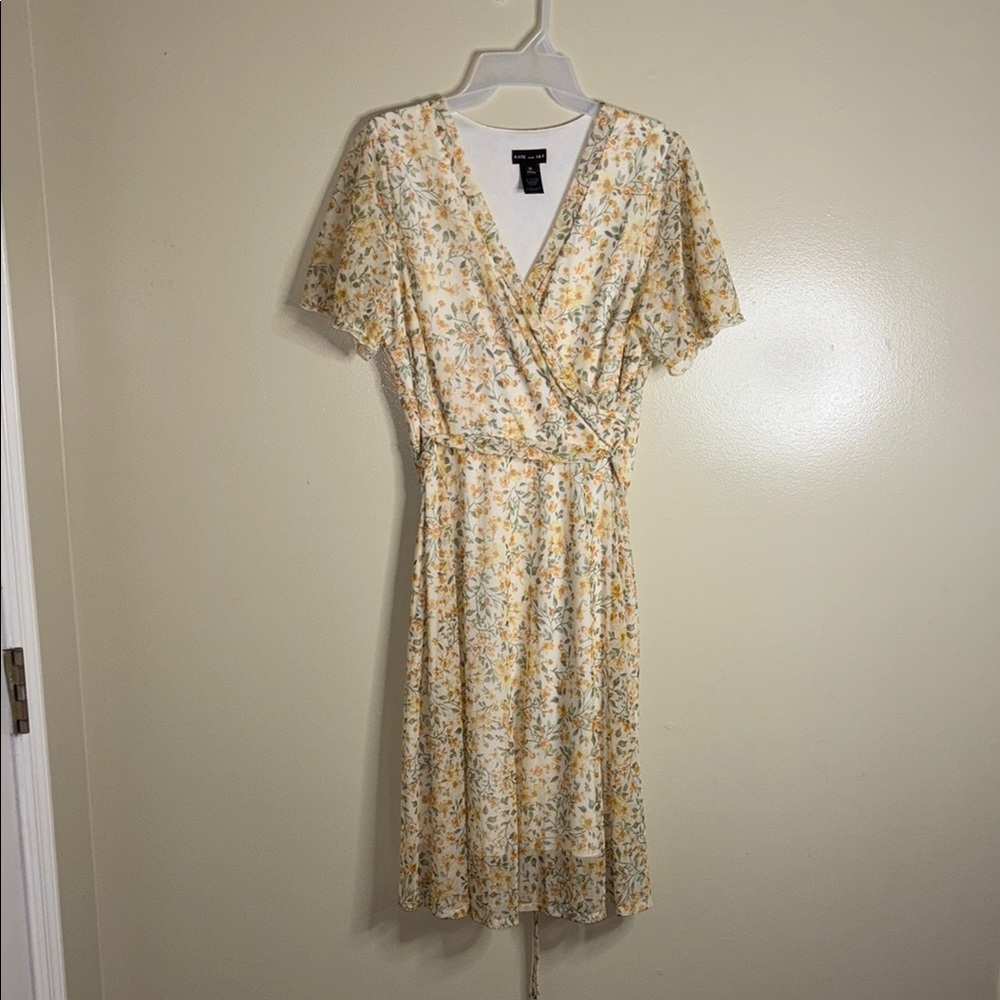 Floral Wrap Dress in Cream and Yellow